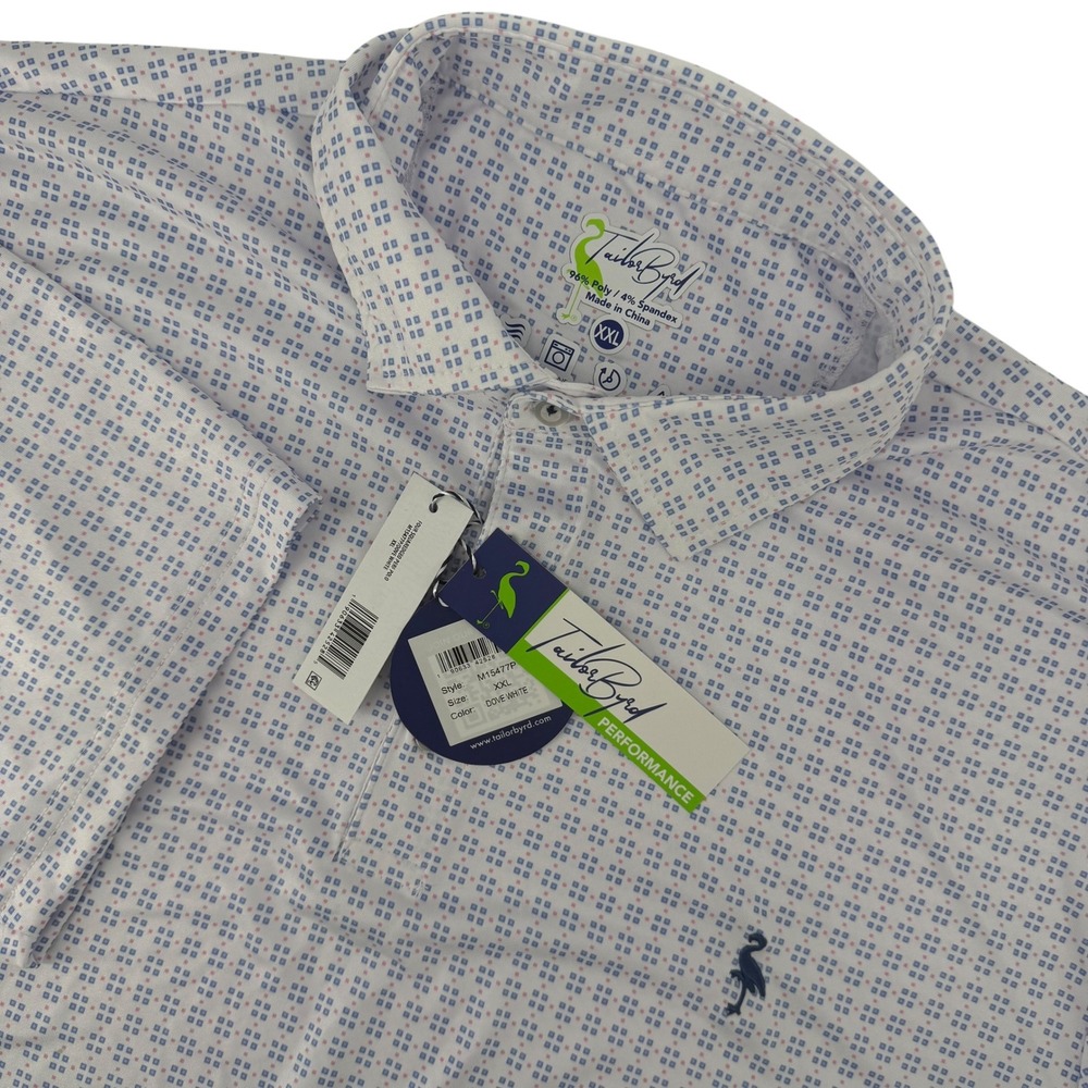 NWT‎ TailorByrd Performance Mens XXL Polo Shirt Dove White Geometric Print Golf